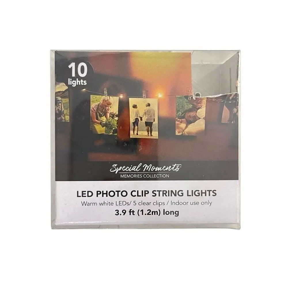 LED Photo Clip String Lights, 10 Warm White Clips, 3.9 ft, Battery Powered
